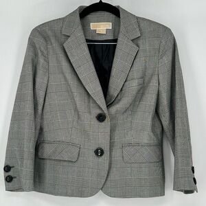 Michael Kors women's gray and‎ black houndstooth plaid blazer
